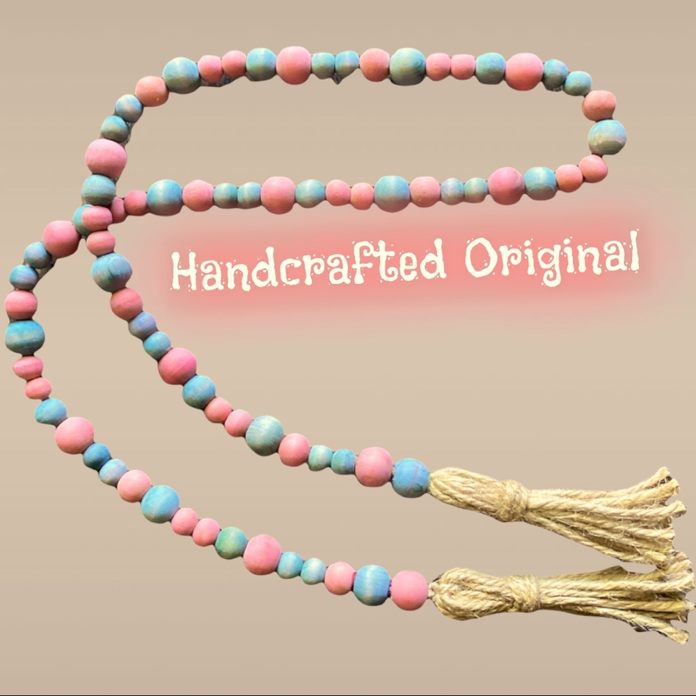 Hand Crafted & Dyed Wood Bead Beautiful Garland Christmas Tree Mantle New B028